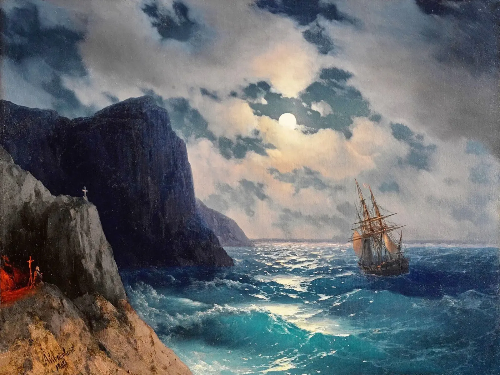 Ivan Aivazovsky’s Passing Ship on a Moonlit Night poster da Venus Art