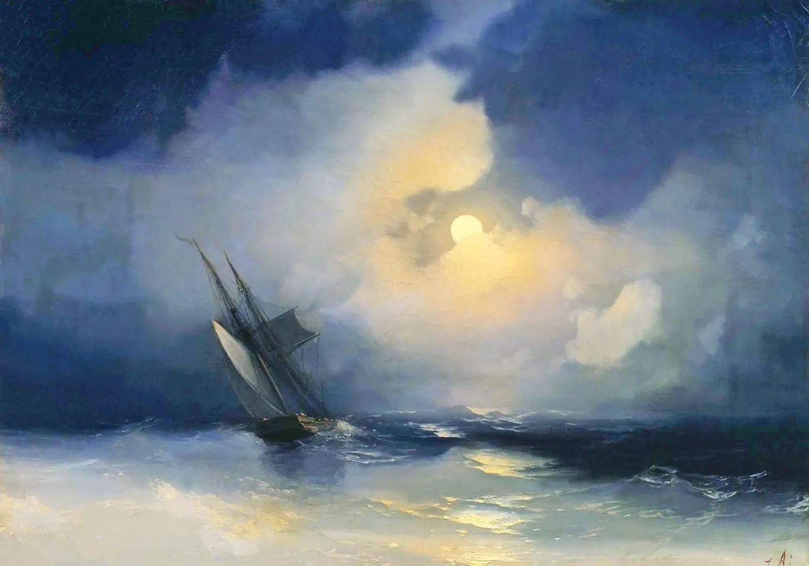 Tempesta in mare in una notte di luna di Ivan Aivazovsky tela da Venus Art