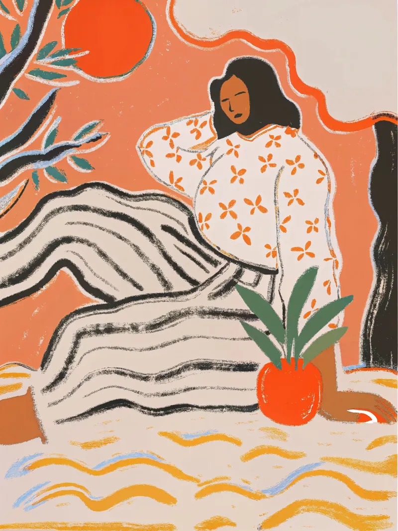 Calma in arancione - Illustrazione femminile alluminio dibond da Studio Sori