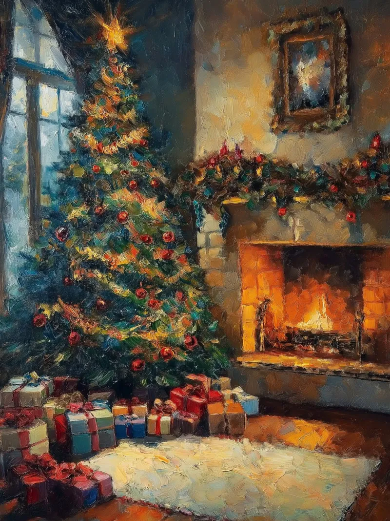 Caminetto natalizio con albero di Natale e regali pellicola backlit da Cozy Vibes
