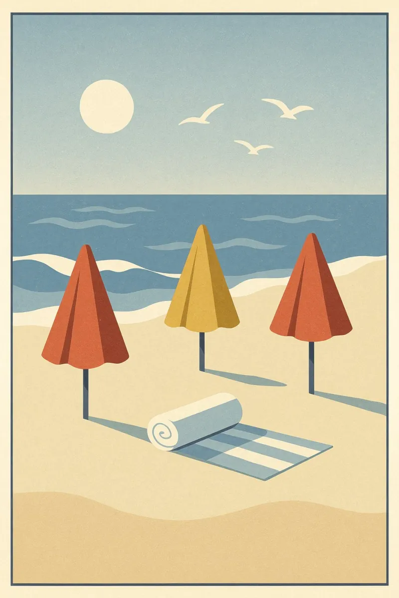 Poster vintage sulla spiaggia - Poster retrò sul sole e sul mare pellicola backlit da JETLAG | affiches voyage