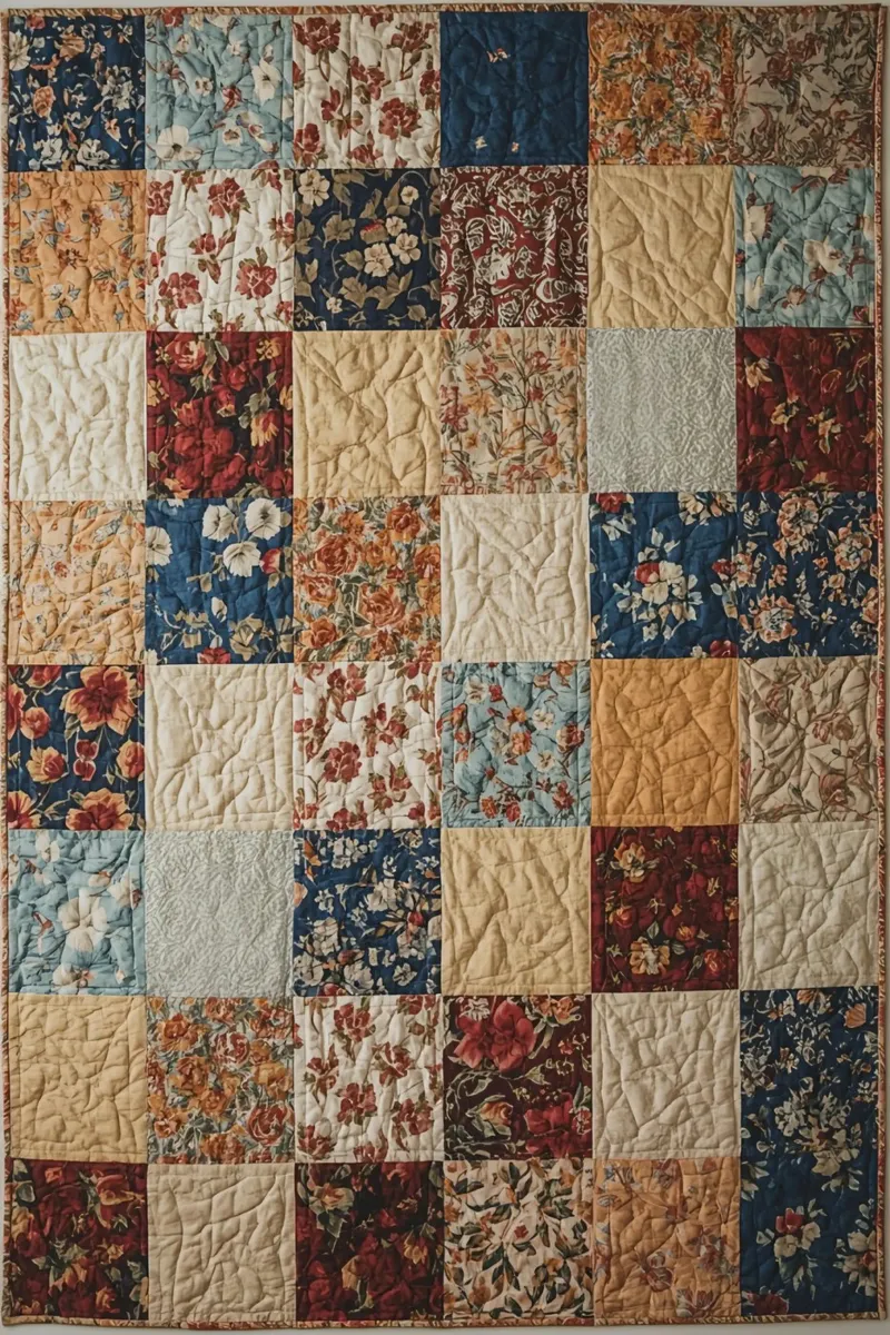 Trapunta patchwork con quadrati floreali e trapuntati poster da DesignDoodle