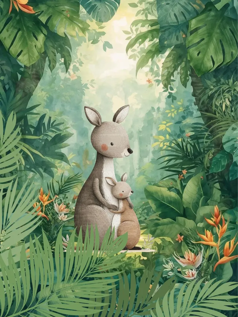 Känguru-Liebe in einem tropischen Wunderland Hahnemühle von Doodle Dreams Art