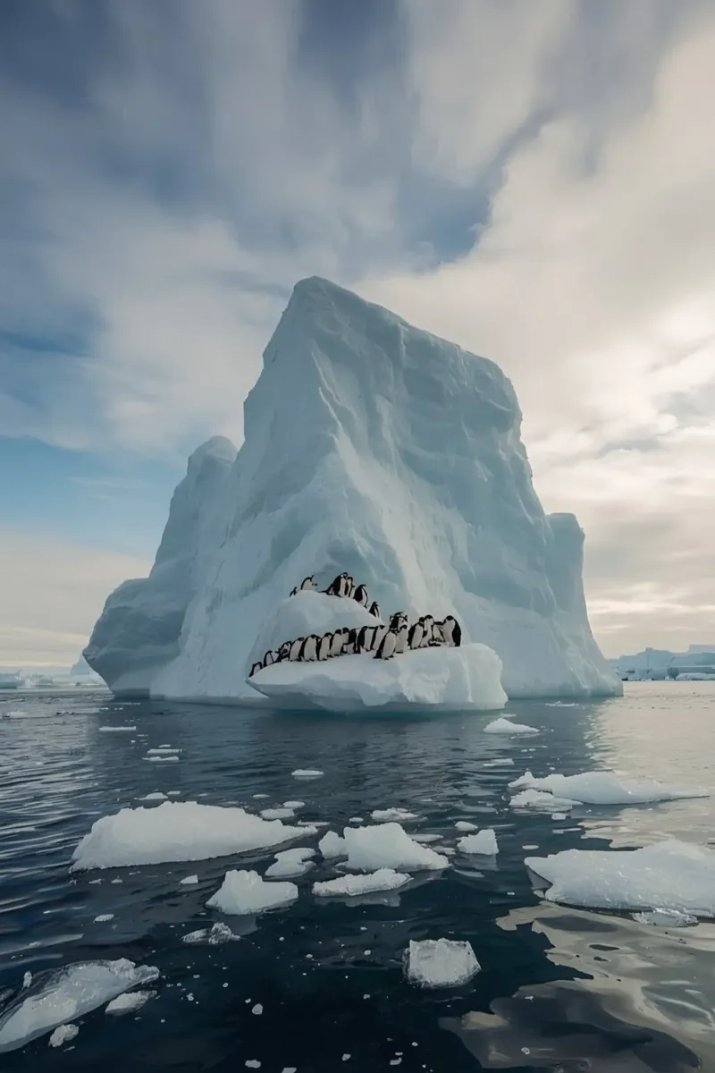 Pinguini su un iceberg in acque fredde tela da DesignDoodle
