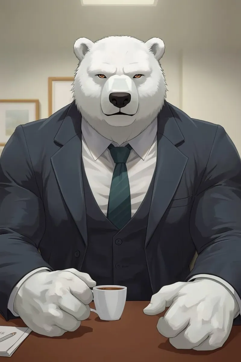 Orso polare in tuta con caffè poster da DesignDoodle
