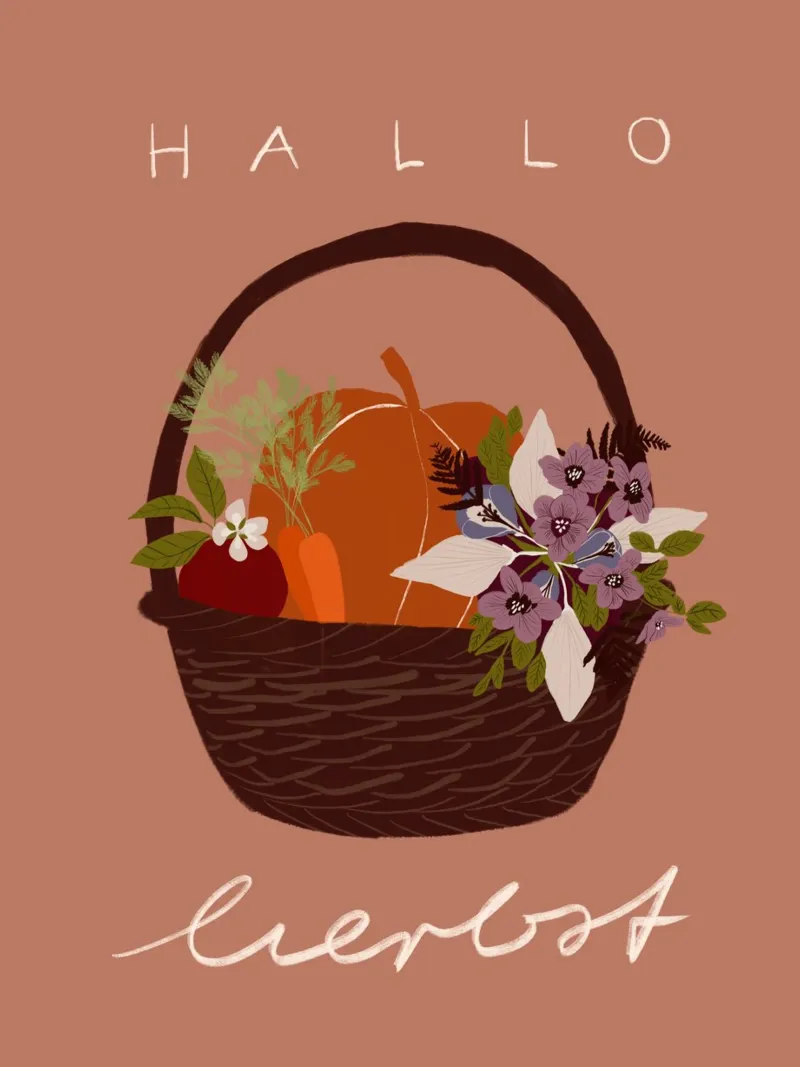 Hallo Herbst Erntedank Korb carta hahnemühle da Sophie Augustin Illustration