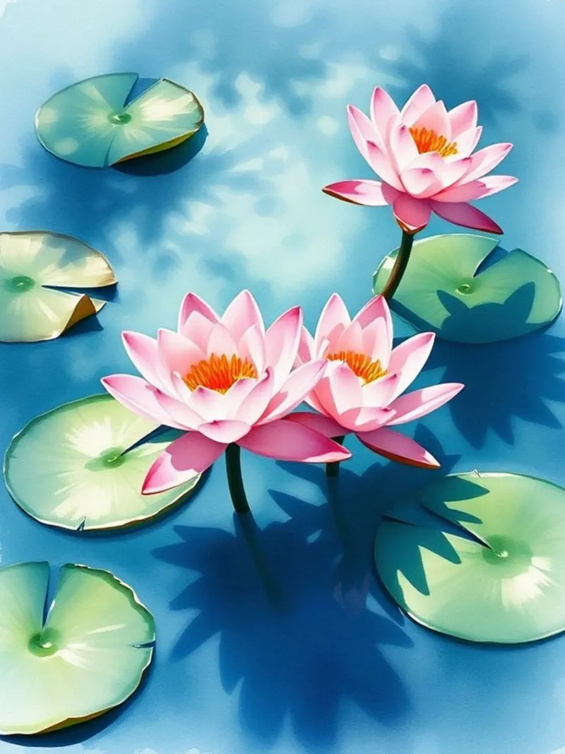 Serene ninfee rosa su uno stagno blu alluminio dibond da Artistic-shop