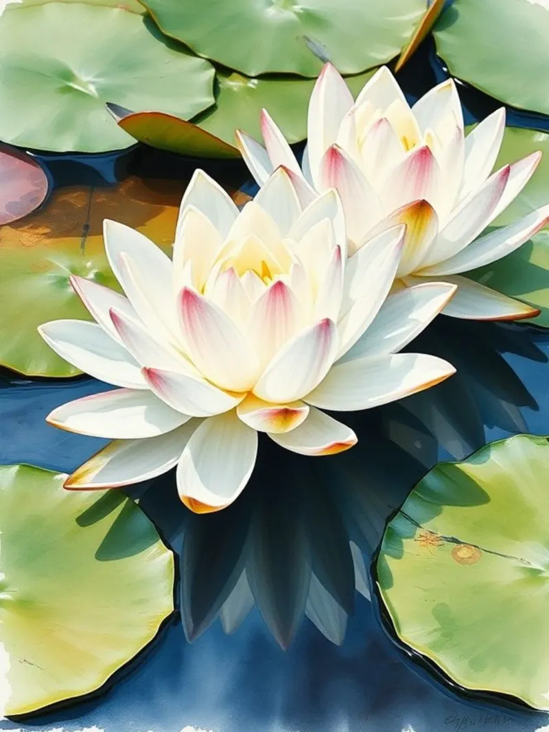 ninfee ranquil: Un sereno duetto di bianco e rosa su una b alluminio dibond da Artistic-shop