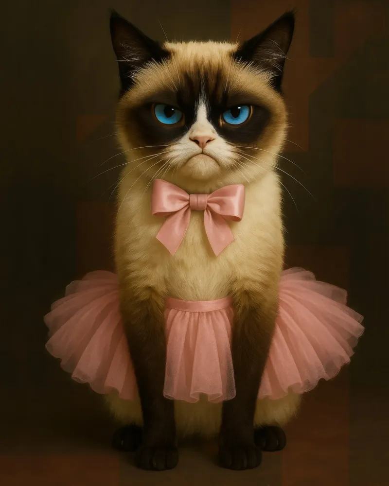 Grumpy Siamese Cat in Pink Tutu carta hahnemühle da Elegant Absurd
