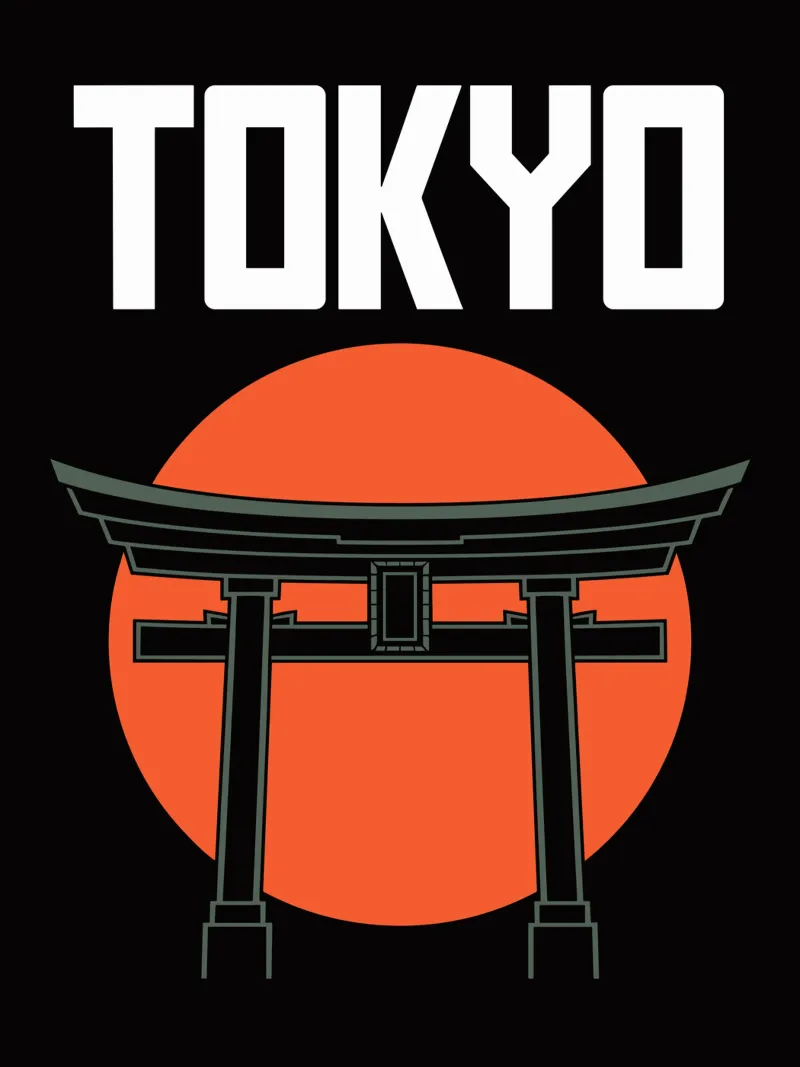 Tokyo Giappone - Torii e sole rosso minimalista pellicola backlit da Plain Thoughts