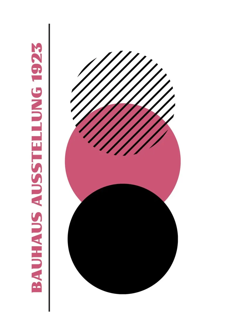 Bauhaus Circles Stack Abstract | Pink, Black & Line Art 1923 alluminio dibond da Grungeo