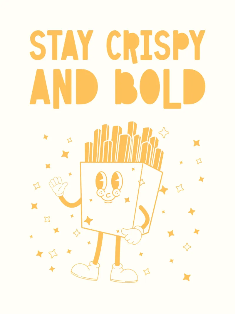 Retro Pommes Caractère Stay Crispy And Bold Jaune Blanc alu dibond de Studio Frances M