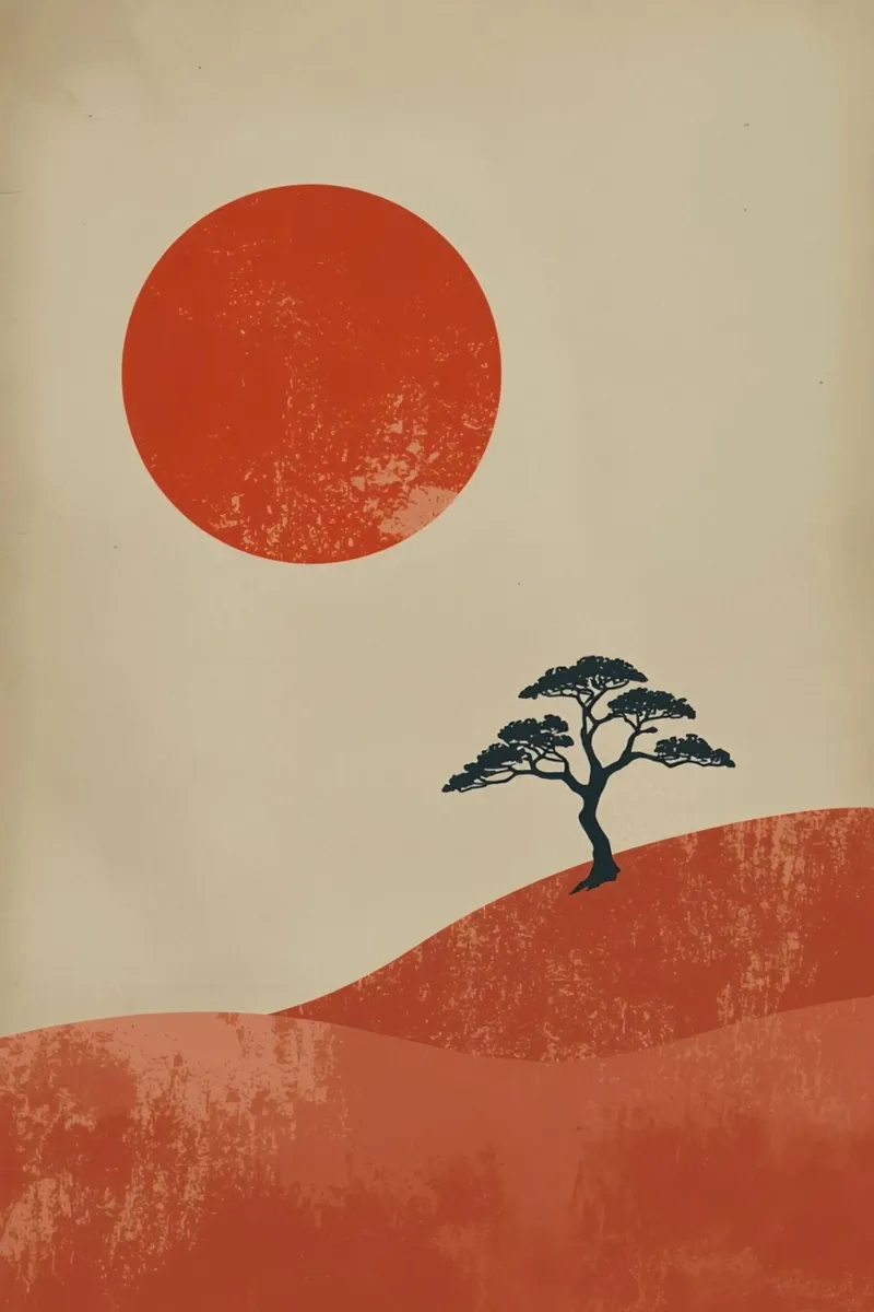 Sole rosso e albero sulle colline pellicola backlit da DesignDoodle