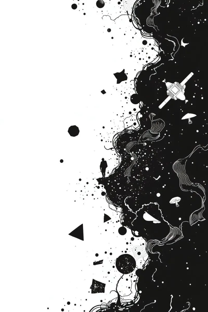 Silhouette sul bordo della scogliera con forme celestiali astratte pellicola backlit da DesignDoodle