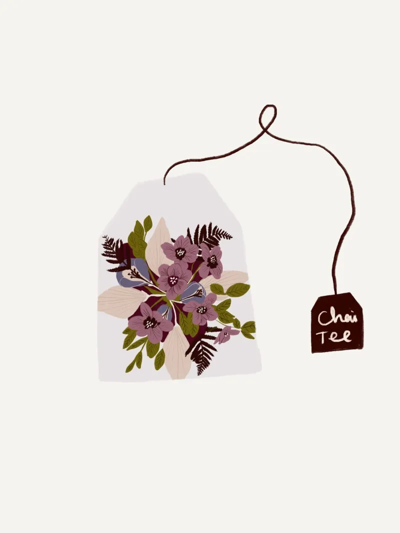 Teebeutel Chai-Tee mit Blumen pellicola backlit da Sophie Augustin Illustration