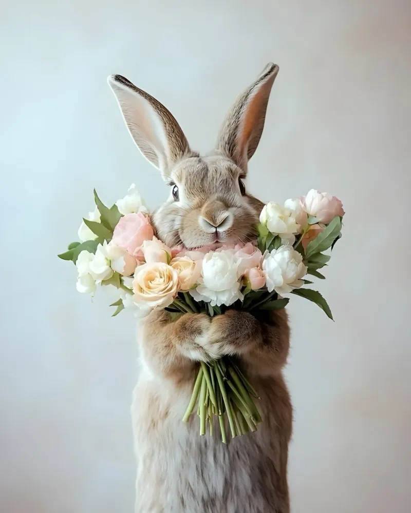 Coniglietto con bouquet pellicola backlit da Pixel Boy