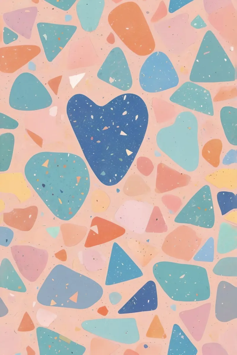 Terrazzo Pattern with Pastel Shapes and Blue Heart canvas by DesignDoodle