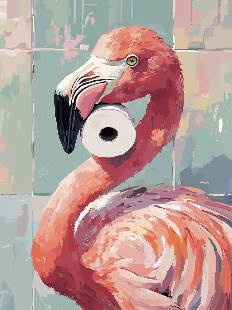 Flamingo met wc-rol hahnemühle van JoyWalkerShop