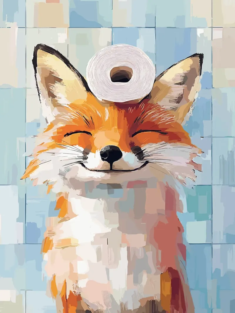 Smiling Fox with Toilet Paper Roll hahnemühle by JoyWalkerShop