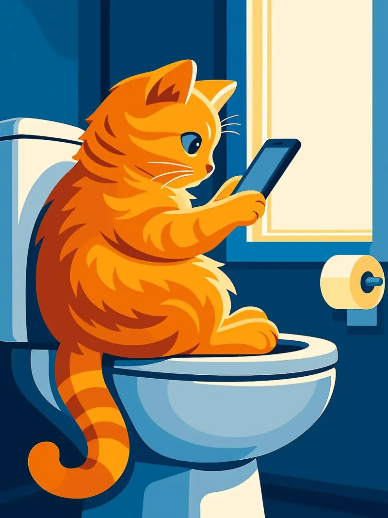 Gato en el retrete usando un smartphone hahnemühle de JoyWalkerShop
