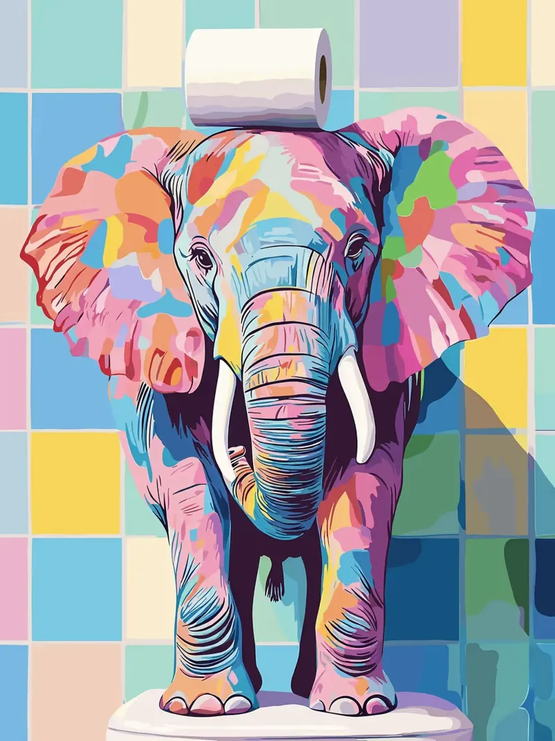 Kleurrijke olifant met wc-papierrol canvas van JoyWalkerShop