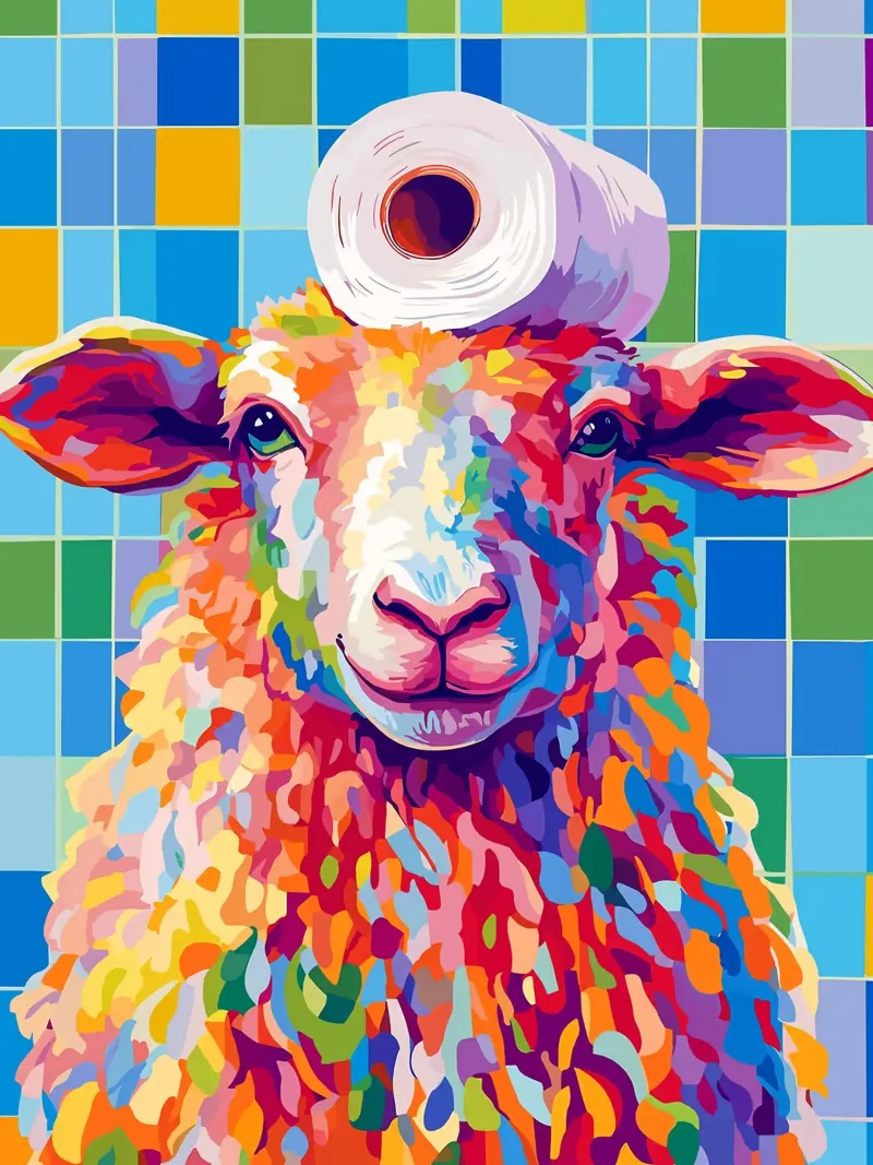 Pecora colorata con cappello di carta igienica carta hahnemühle da JoyWalkerShop