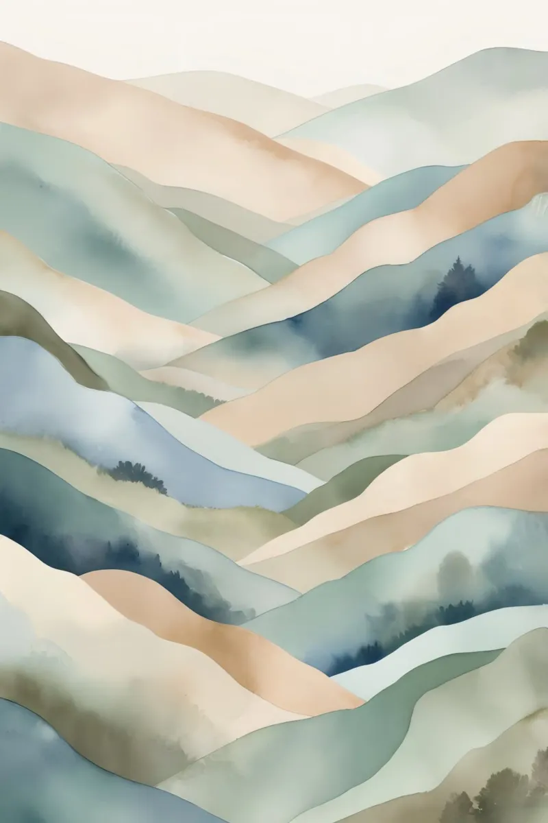 Paesaggio acquerellato di colline stratificate alluminio dibond da DesignDoodle
