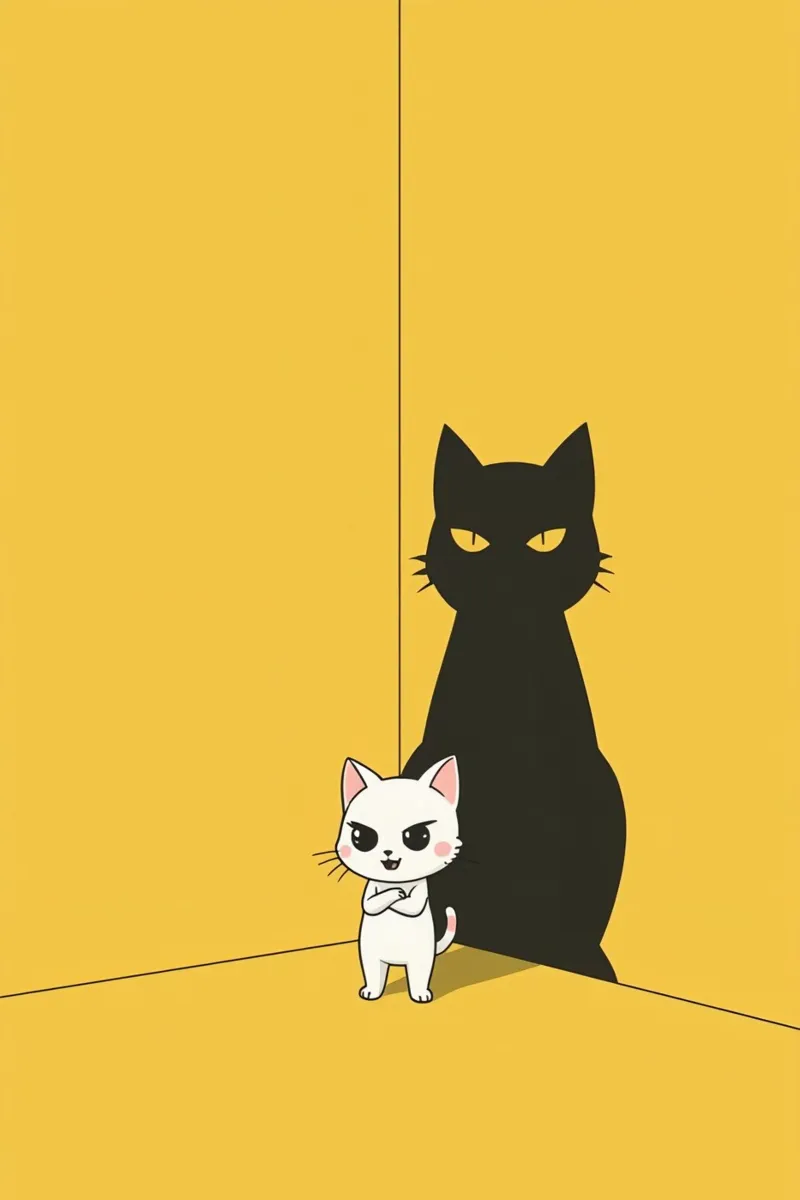 Chat blanc avec ombre noire dans un coin jaune toile de DesignDoodle