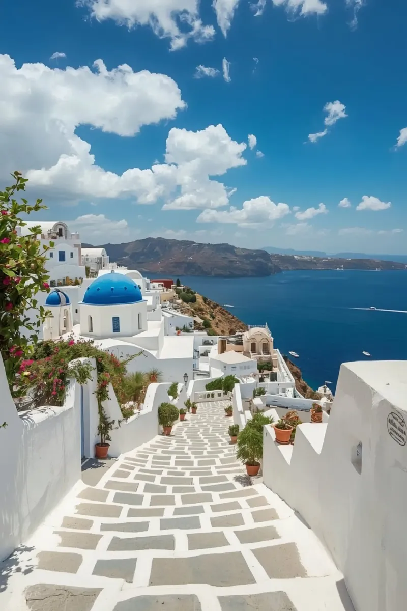 Weiß getünchte Gebäude und Steinpfade auf Santorin Hahnemühle von DesignDoodle