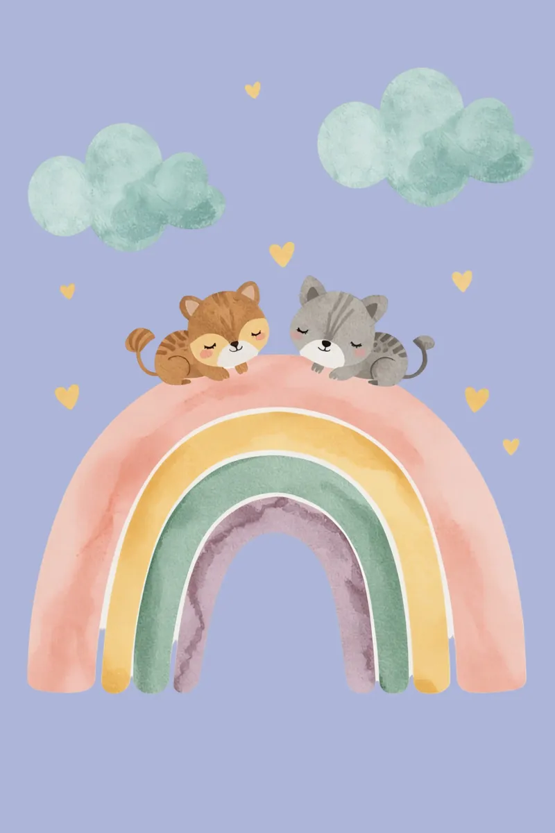Due simpatici gatti felici che dormono su un arcobaleno tela da DesignDoodle