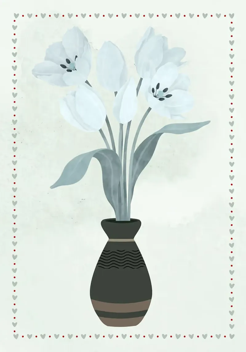 Tulipani in vaso con bordo a cuore pellicola backlit da bazi