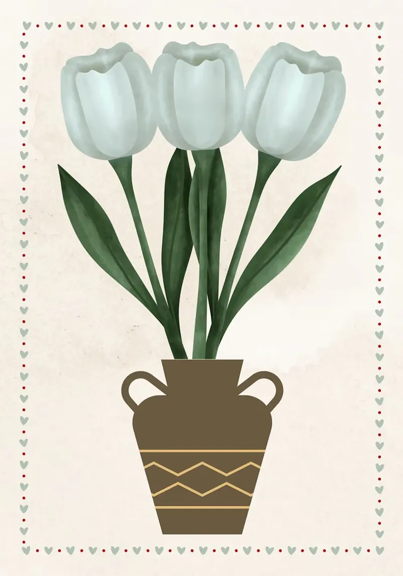 Tulipani in vaso con bordo a cuore pellicola backlit da bazi