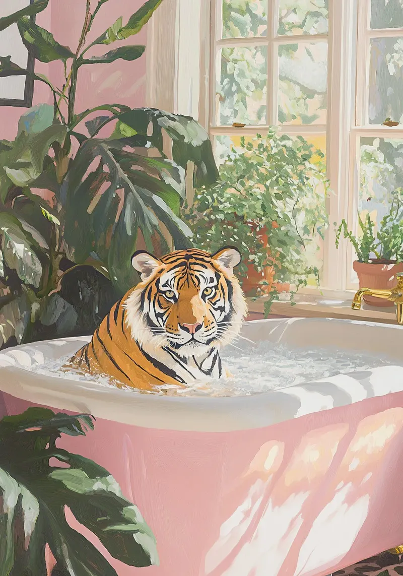 Tigre Botanica Rosa Bagno Rosa Vintage Badewanne Pastell poster da Euphoria Theresa