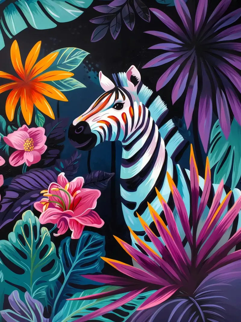 Zebra in un ambiente floreale tropicale carta hahnemühle da PosterByFly