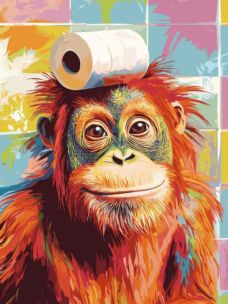 Orangutan con carta igienica sulla testa plexiglass da JoyWalkerShop