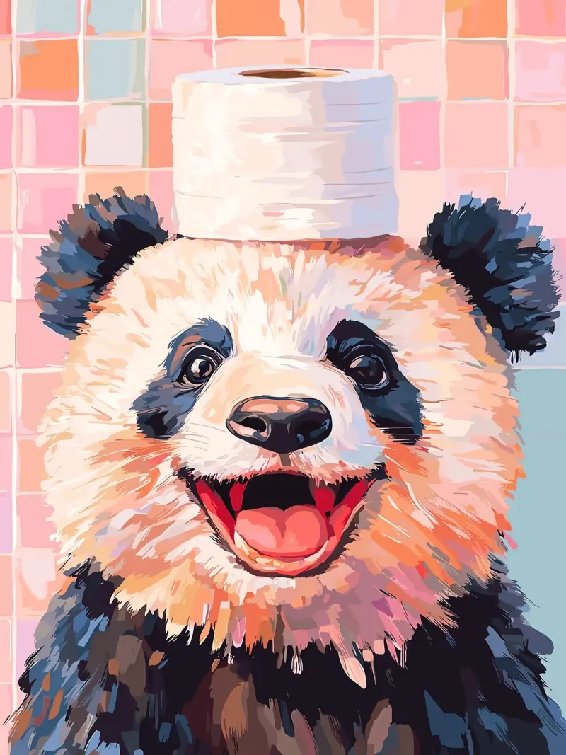 Panda met wc-hoed canvas van JoyWalkerShop