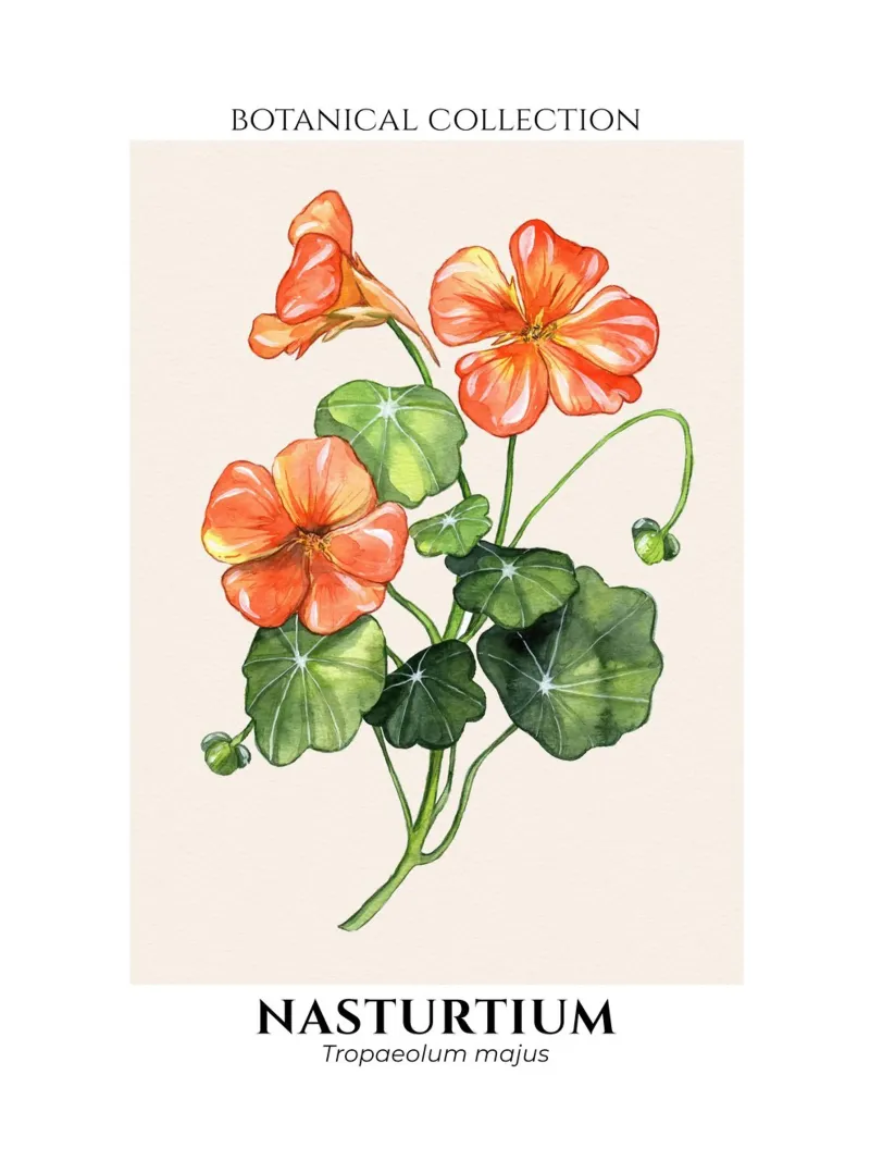 Nasturtium Flower - Botanical Collection in Watercolor poster con telaio in legno da Espinacco Design