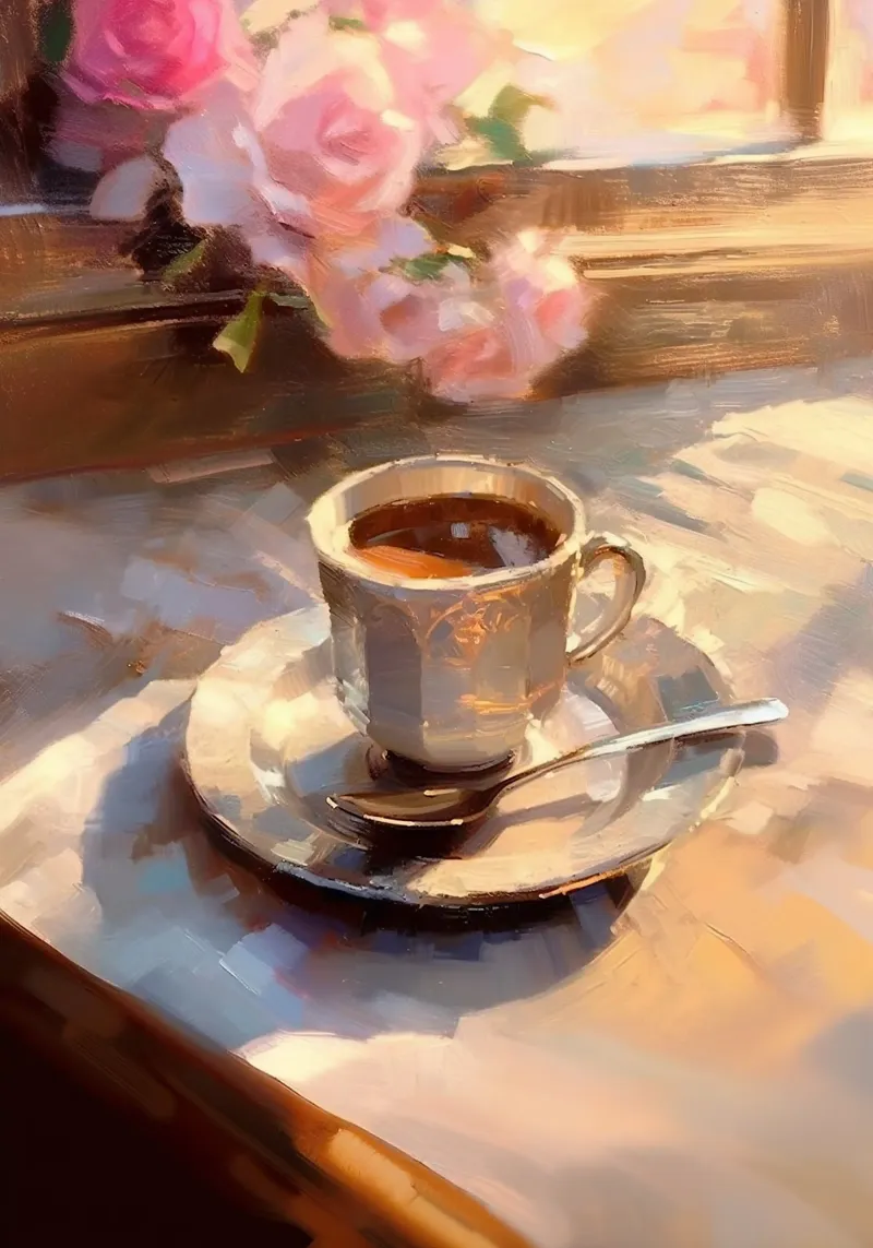 Caffè cucchiaio d'argento rose rosa natura morta colori pastello pellicola backlit da Euphoria Theresa