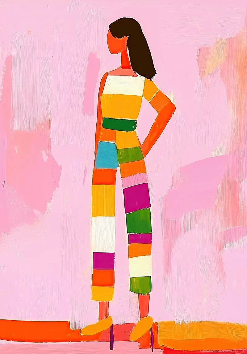 Maximalist Fashion Art Print: Colorful Block-Style Figure alu-dibond by dawnthesea