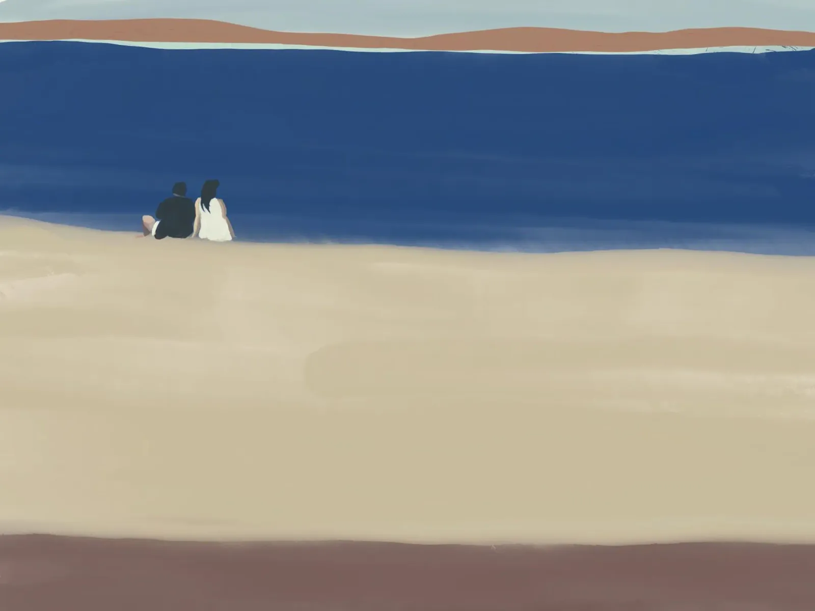 Pärchen am Meer sitzend Hahnemühle von Life of Pie