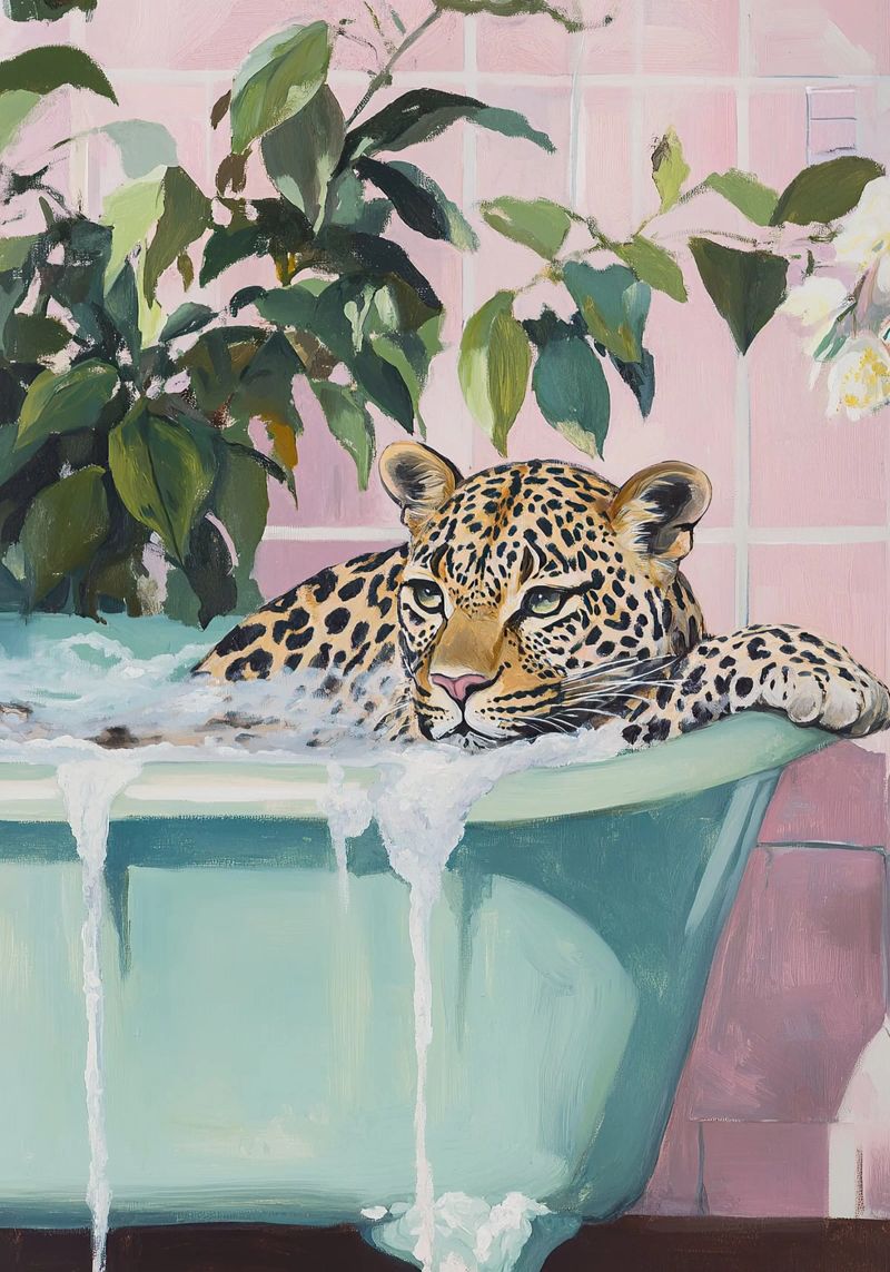 Leopard Badewanne Rosa Pastell Badezimmer Pflanzen Seife Poster von Euphoria Theresa