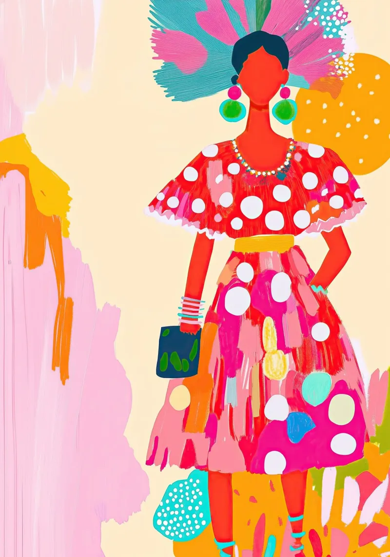 Pop Art a pois rossi: Moda cappello di piume massimalista carta hahnemühle da dawnthesea