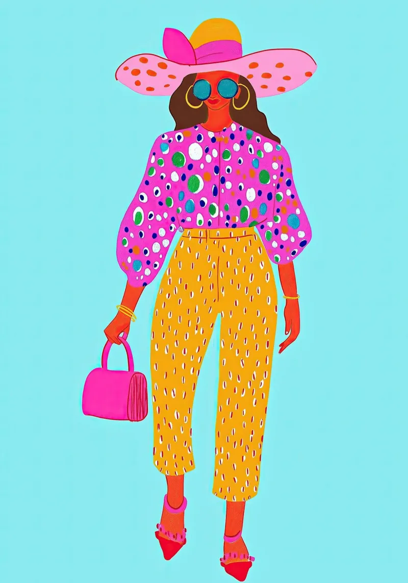 Roze & gele pop-art mode: Oversized abstracte stippen hahnemühle van dawnthesea