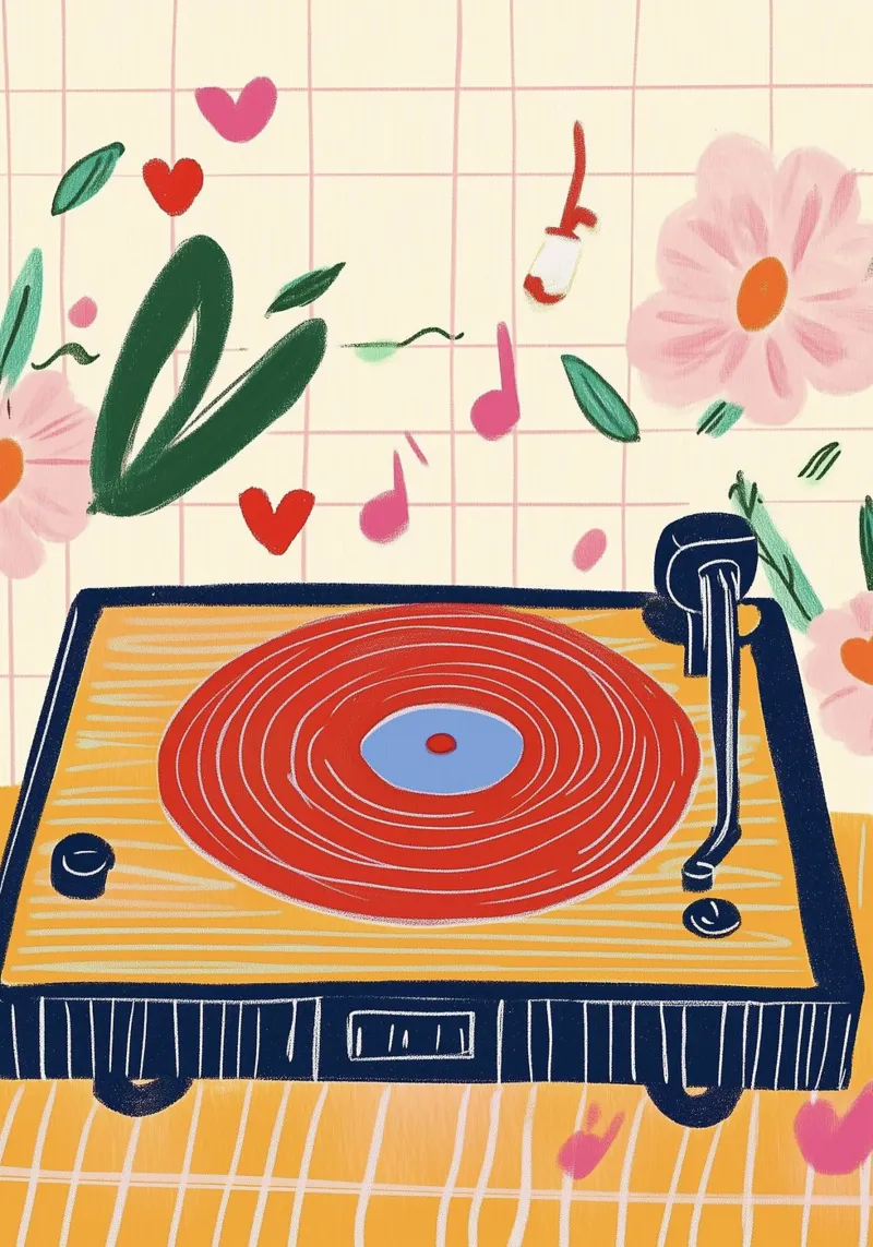 Canzone d'amore del giradischi retrò: Battiti floreali groovy alluminio dibond da dawnthesea