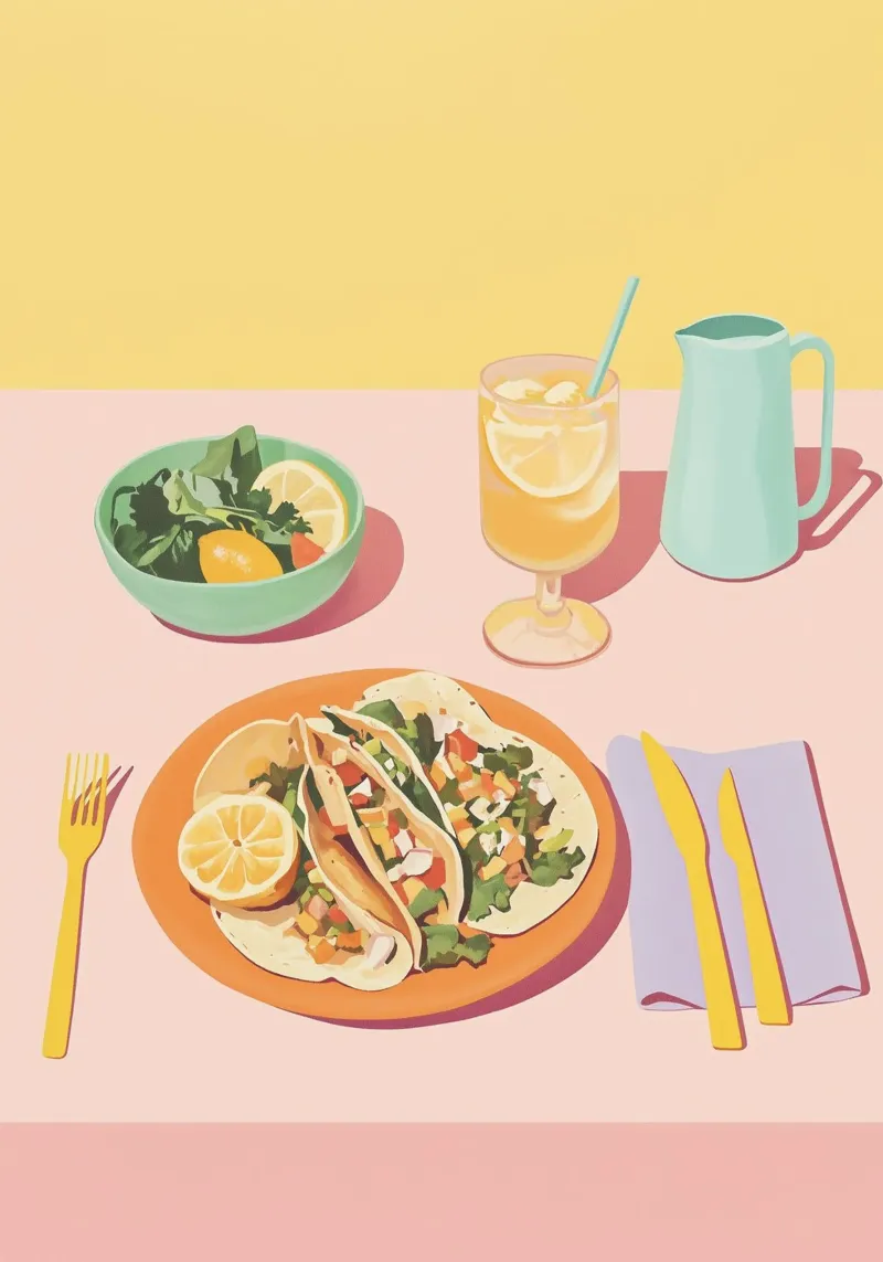 Tacos a blocchi di colore: Layer piatto pop art rosa e giallo Dopamina plexiglass da dawnthesea
