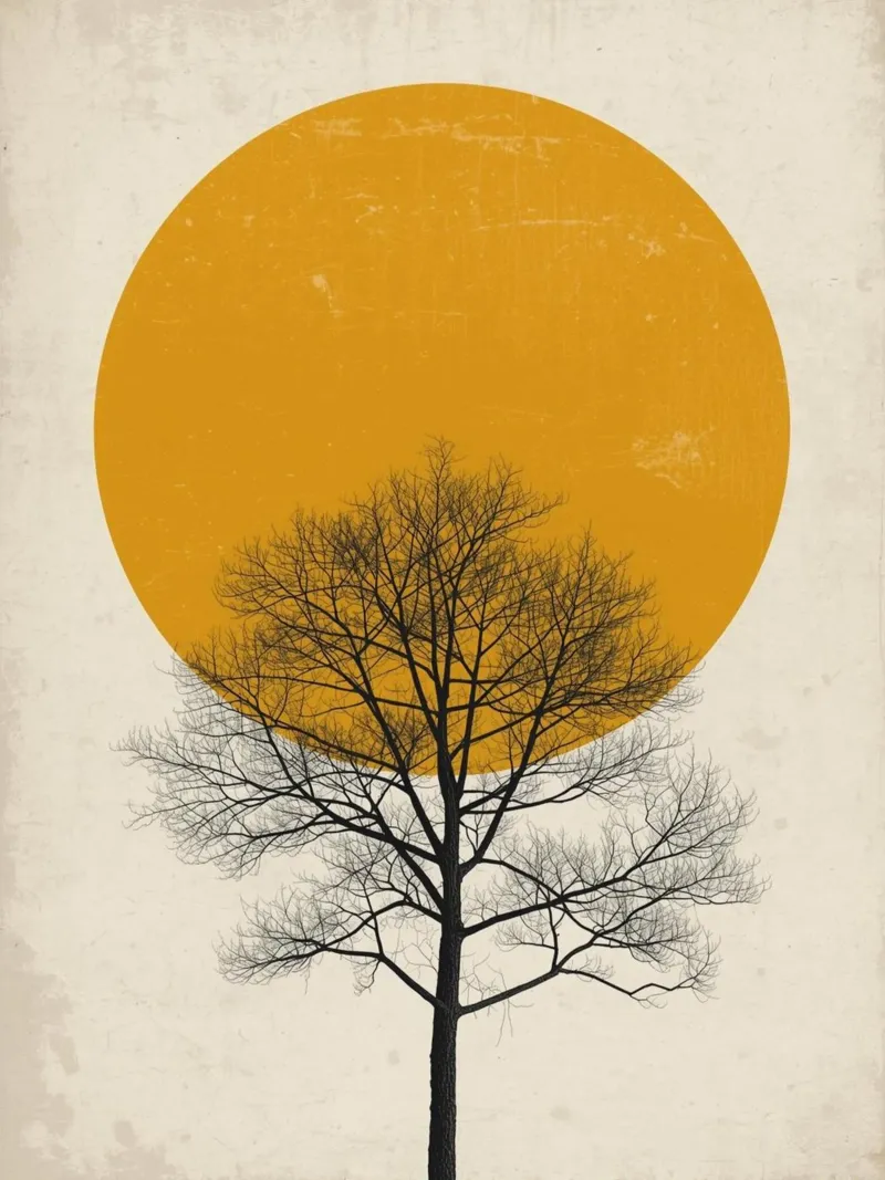 Albero con sagoma del sole pellicola backlit da DesignArt