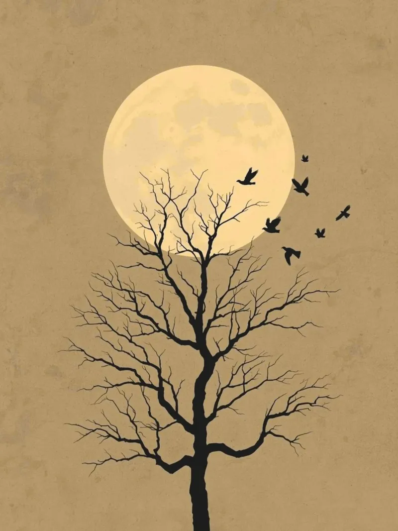 Silhouette di albero con luna piena pellicola backlit da DesignArt