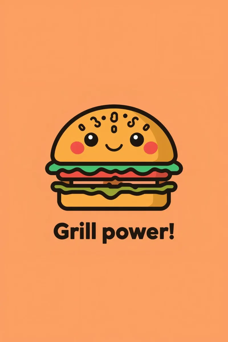 Un simpatico cartone animato sull'hamburger "Grill Power pellicola backlit da DesignDoodle