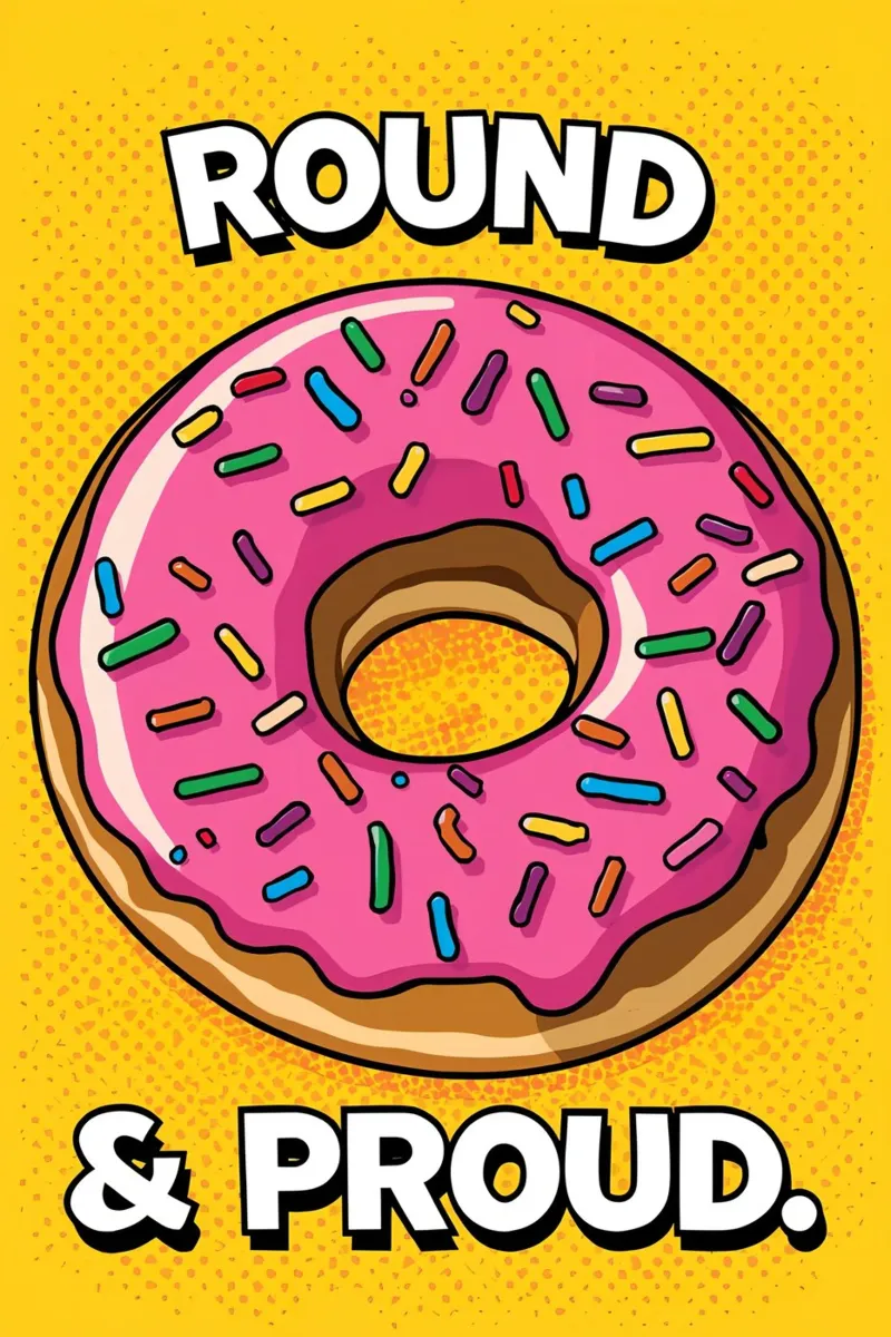 Ciambella con glassa rosa e zuccherini "Tonda e orgogliosa". alluminio dibond da DesignDoodle