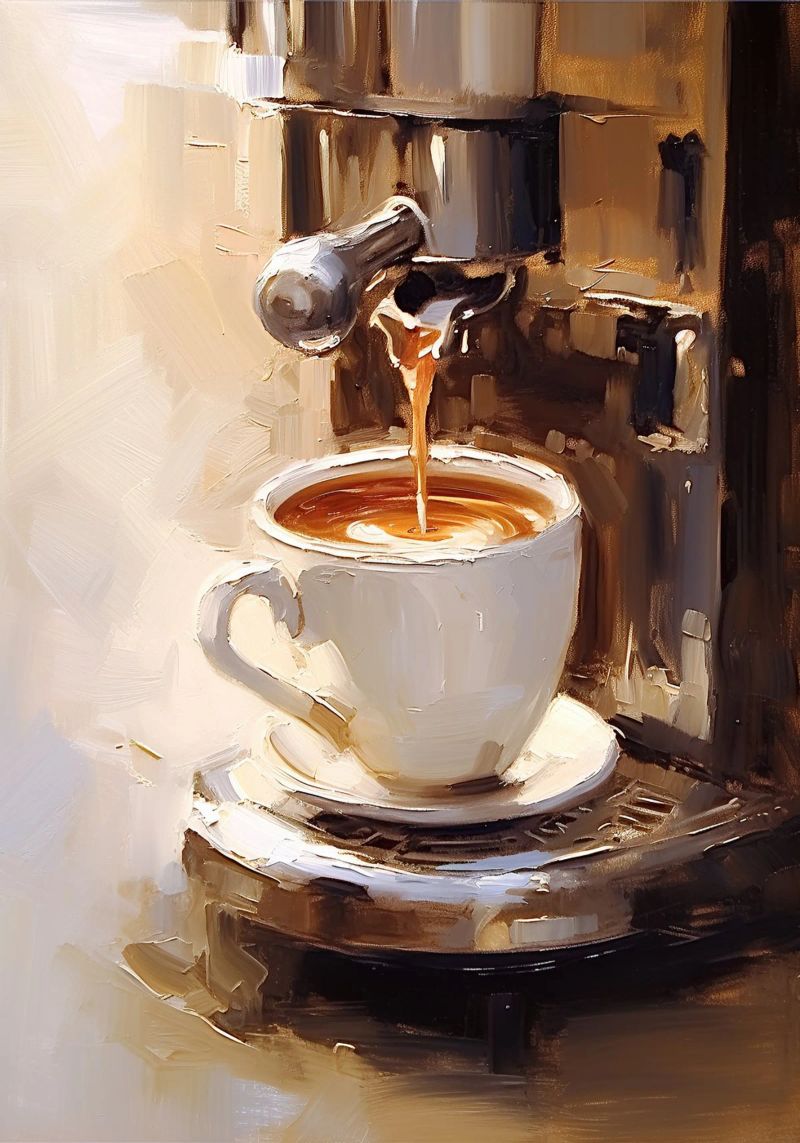 Espresso Kaffee Kaffeemaschine Tasse Beige Brauntöne Poster von Euphoria Theresa